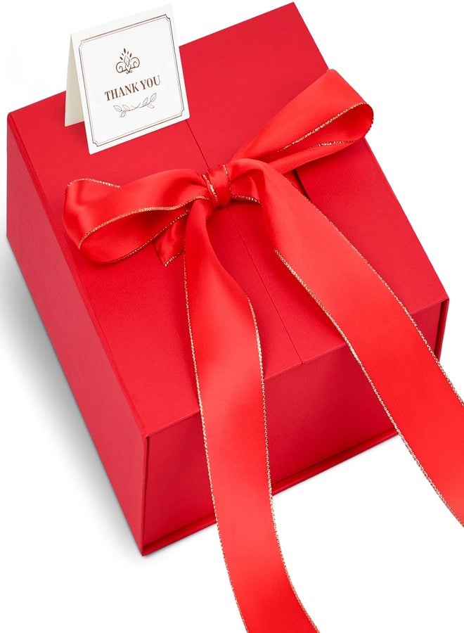 شيندل علبة هدايا شيندل الحمراء، 7.9 × 7.9 × 3.3 بوصة، علب هدايا بأغطية، إغلاق مغناطيسي مع شريط، مناسبة لحفلات الزفاف وأعياد الميلاد وعيد الميلاد المجيد - Image 1